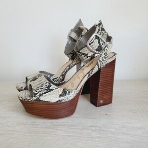 Sam Edelman Snake Print Platform Sandals with Wood Block Heel